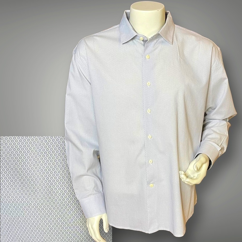 Tallia Men’s Micro Floral Pattern Dress Shirt with Houndstooth Trim